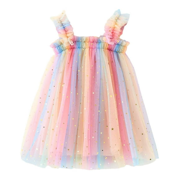 sususu Girl Dresses Toddler Girls Sequin Star Moon Sleeveless Dress for Dance Party and Dress Up Clothes for Girls