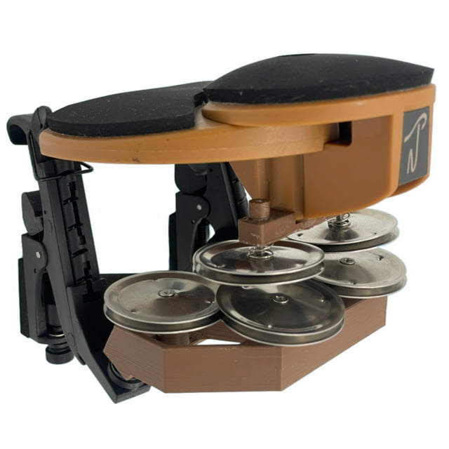 Native Tongue Percussion RhymStryker with RhymChik, Drum Rim Mount Hand Striker with Metallic "Chick" Sound Effect for Closed Hi-Hat Type Patterns and Accents on Hand Drums. (Nickel Jingles)