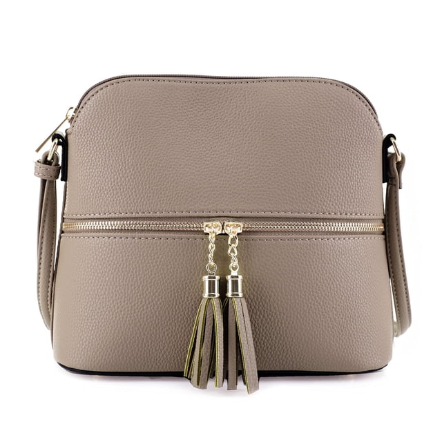 SG SUGU Bolso bandolera Lunar ligero de cúpula mediana con borla | Bolsillo con cremallera | Correa ajustable