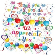 SKYSONIC Gratitude Decor Blue Silver Thank You Banner and Swirls Set for Teacher, Employee, Doctor, Nurse Appreciation Events