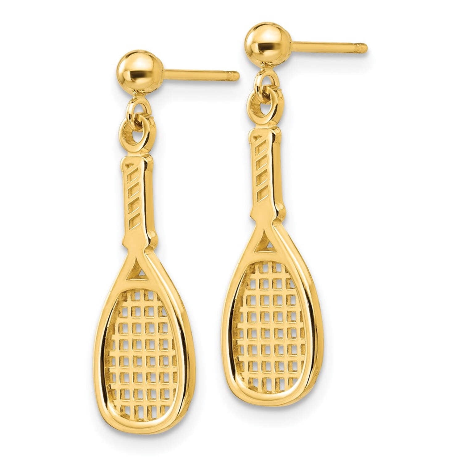 Primal Gold 14 Karat Yellow Gold Polished Racquet Dangle Post Earrings