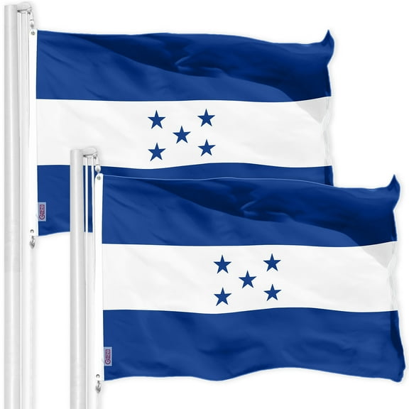 G128 2 Pack: Honduras Honduran Flag | 3x5 Ft | Printed 150D Polyester - Indoor/Outdoor, Vibrant Colors, Brass Grommets, Quality Polyester, Much Thicker More Durable Than 100D 75D Polyester