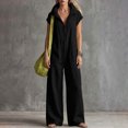 thumbnail image 5 of Women's Lightweight Stand Collar Zip Up Jumpsuits Short Sleeve Baggy Wide Leg Palazzo Rompers with Pockets Daily Casual Overalls Black, 5 of 6
