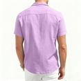 thumbnail image 4 of Cotton Linen Shirt Men Summer Short Sleeve Male T-shirts Breathable Tops Tee White Clothing Casual Fashion Shirts For Men Casual Thin Tops with Solid Color Buttons, 4 of 4