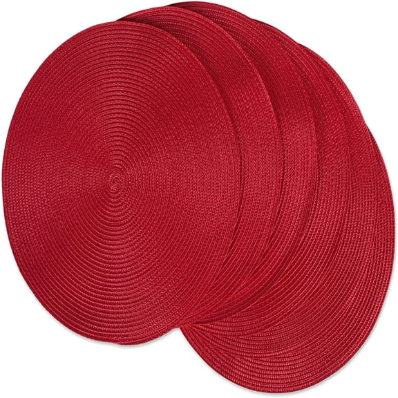 QUTETN Round Braided Placemats Set of 6 Table Mats for Dining Tables Woven Washable Non-Slip Place mats 15 Inch Red