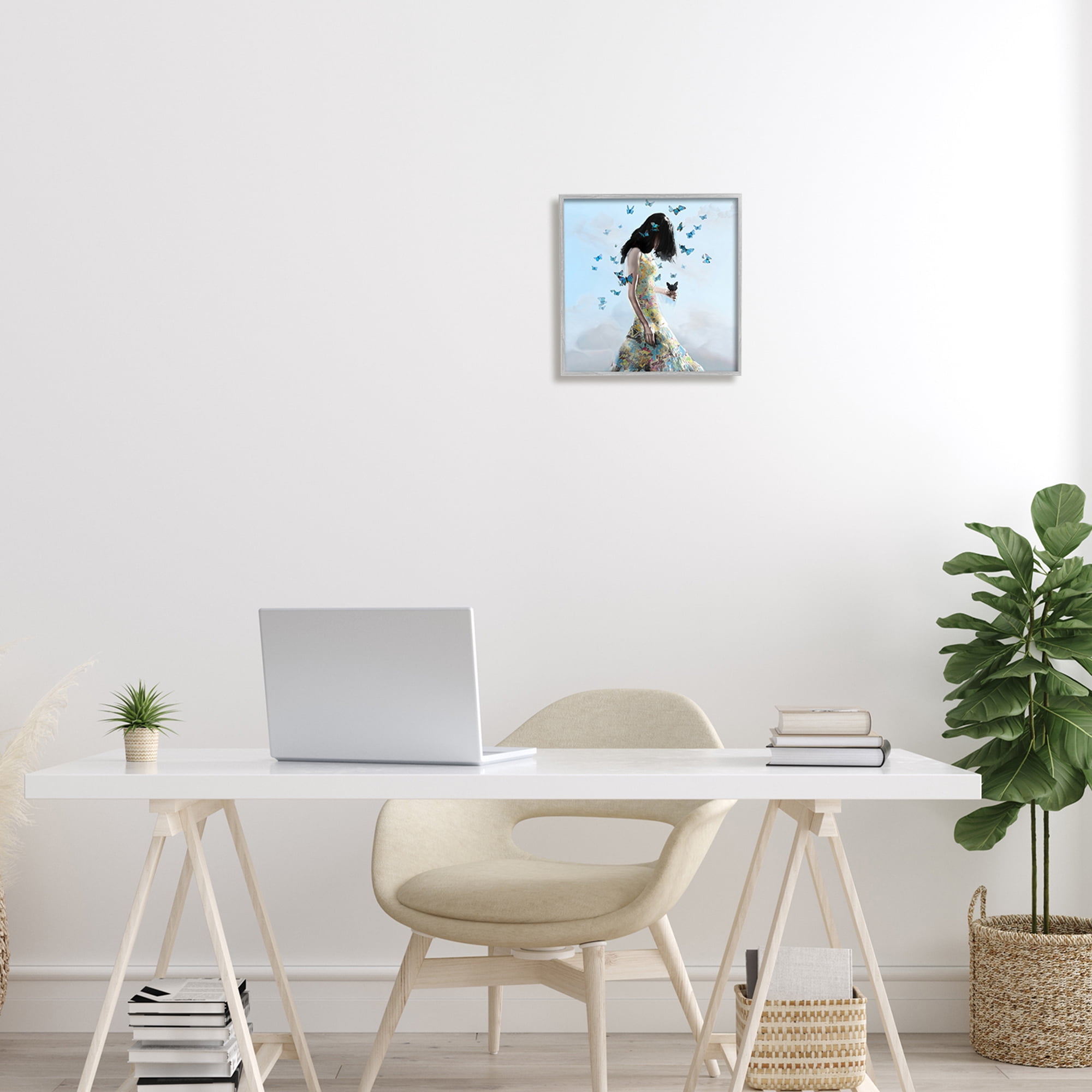 Stupell Industries Peaceful Blue Butterflies Fluttering Woman Gown Dress Framed Wall Art, 12 x 12, Design by Erika C. Brothers