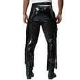 thumbnail image 3 of Zaldita Men's Leather Vintage Cowboy Chaps With Basketweave Yoke Split Motorcycle Riders Pants Black S, 3 of 7