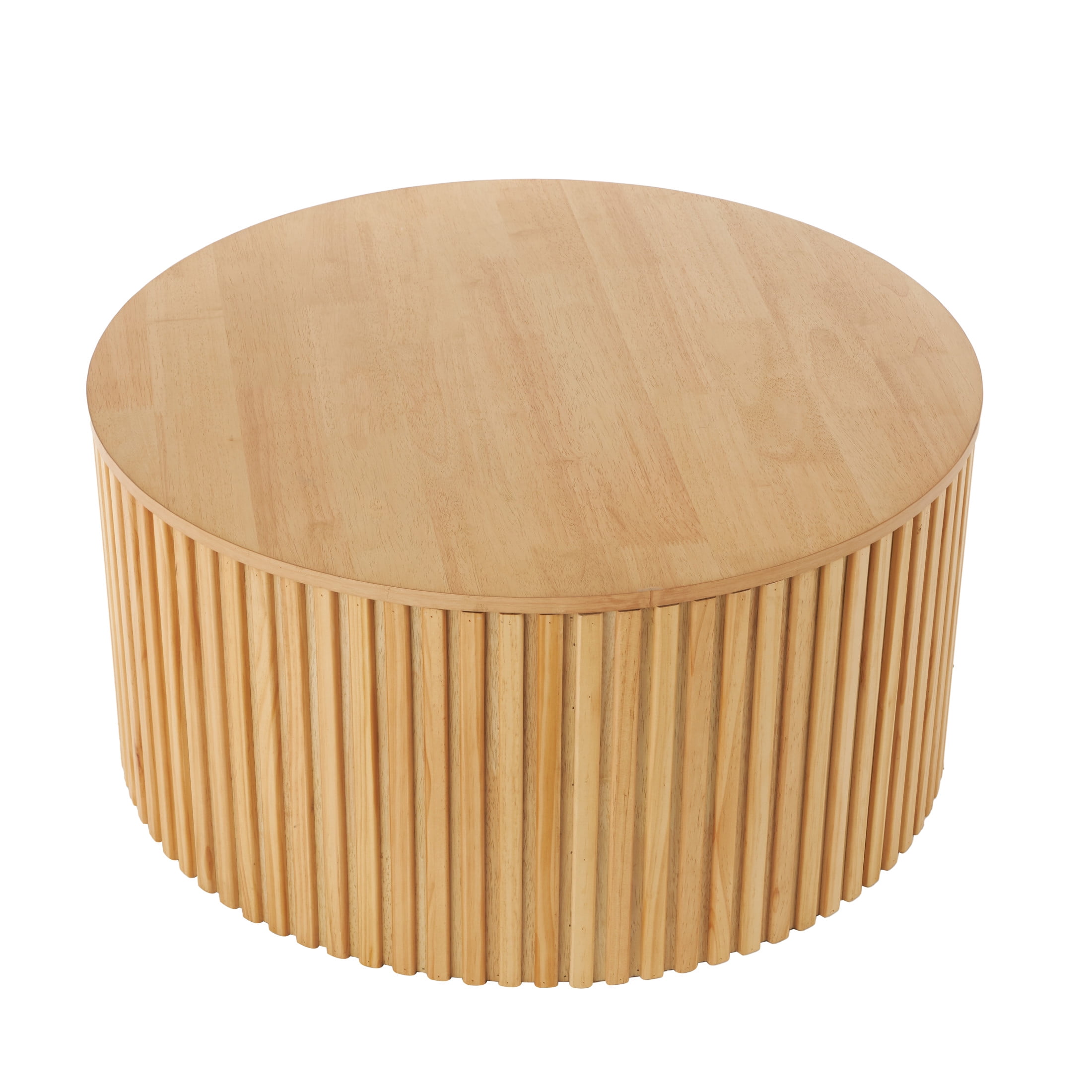 DecMode 32" x 16" Brown Wood Handmade Ribbed Coffee Table with Slatted Base, 1-Piece