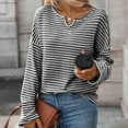thumbnail image 7 of Lenpel Women's Long Sleeve Tops Trendy Notched V Neck Striped Textured Knit T Shirts Soft Casual Tees Loose Tunic Blouses(Black,Small), 7 of 7