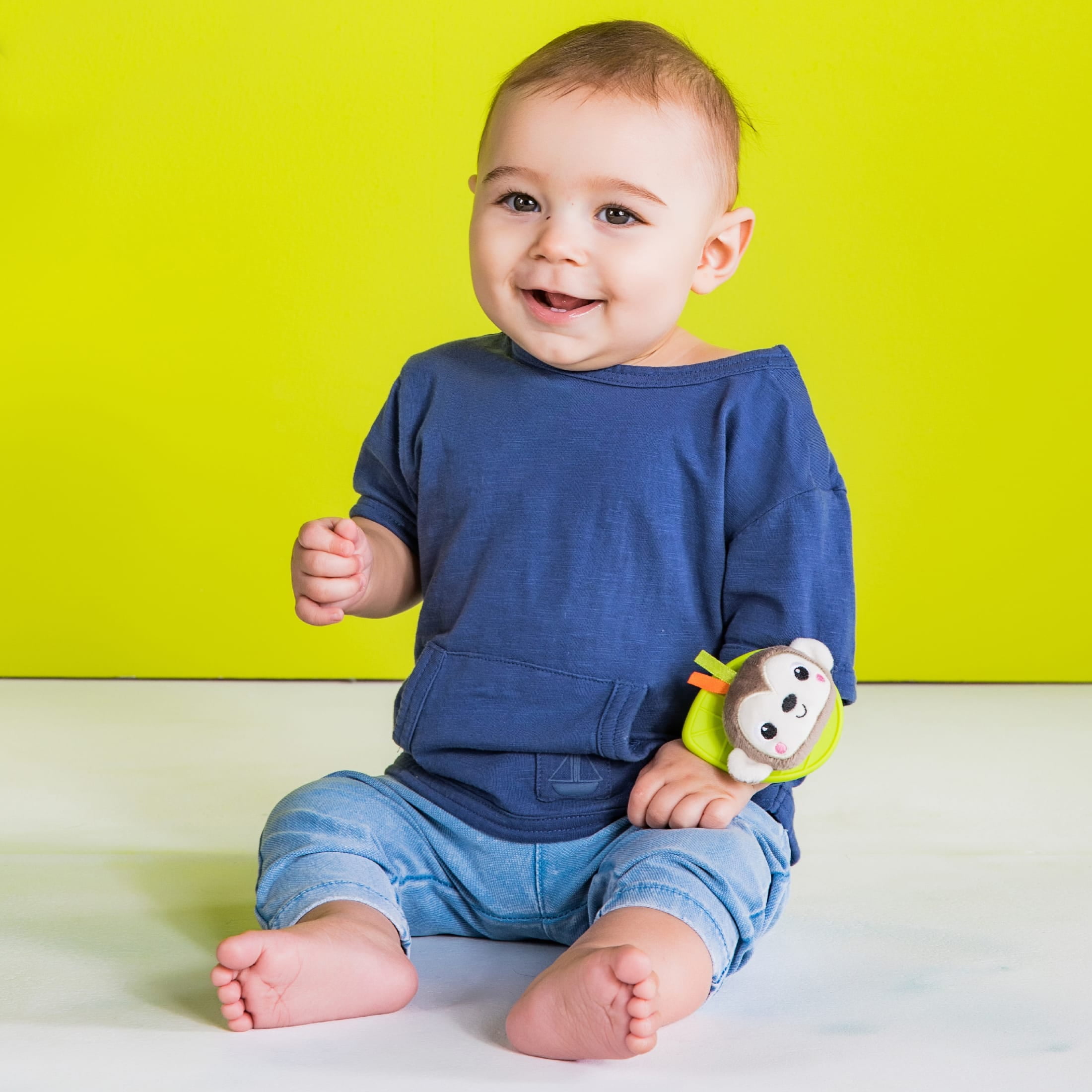 Bright Starts Rattle & Teethe Baby Wrist Pals Toy - Monkey & Elephant, Ages Newborn+