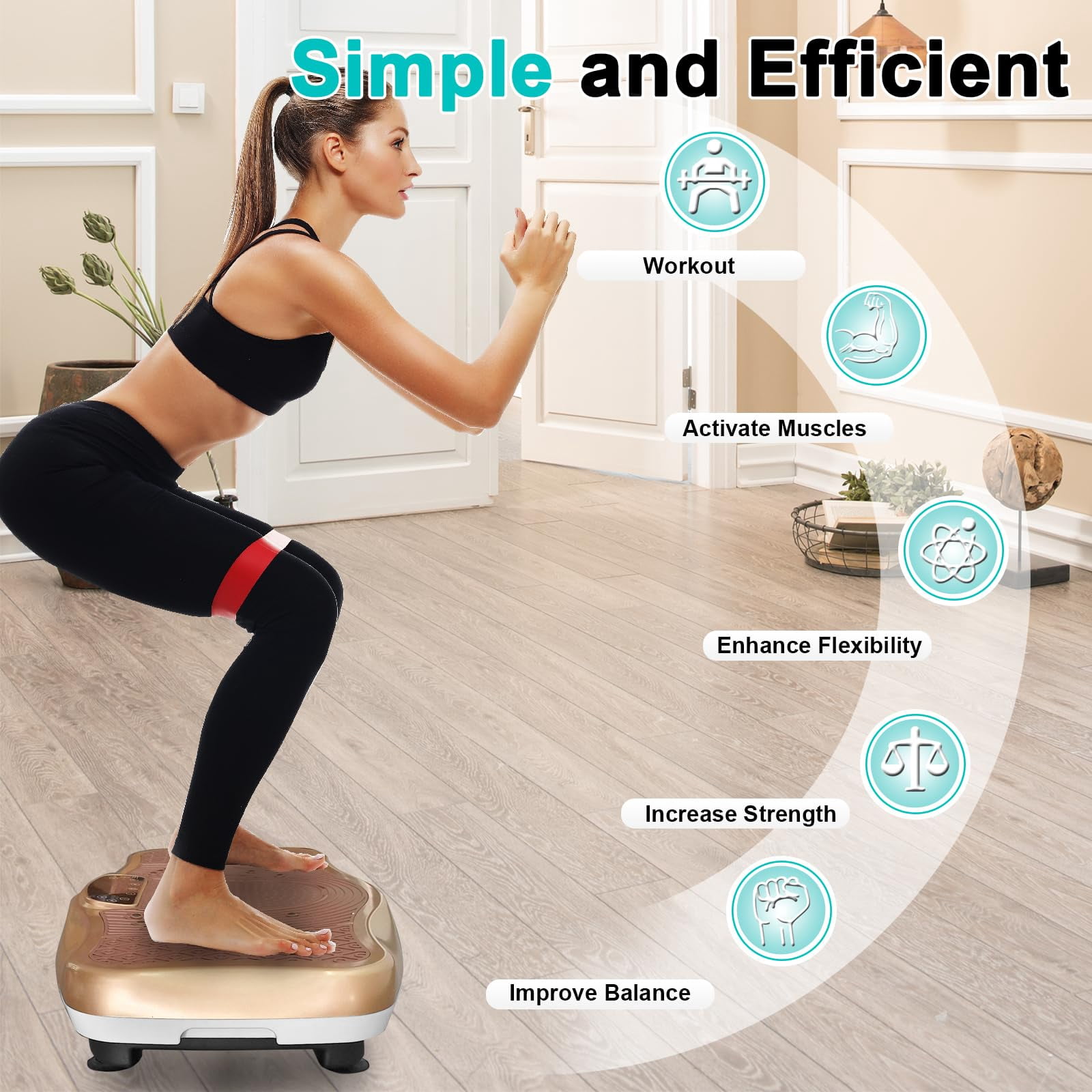 PRIJESSE Vibration Plate Exercise Machine - Whole Body Workout Vibration Fitness Platform w/ Resistance Bands - Home Training Equipment for Weight Loss & Toning，120 Levels，Gold