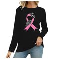thumbnail image 1 of MKLEKYY Hauts Peplum pour Femmes T-Shirt Décontracté Col Rond Mois de Prévention du Cancer Mois de Sensibilisation Internationale Imprimé Manches Longues, 1 of 3