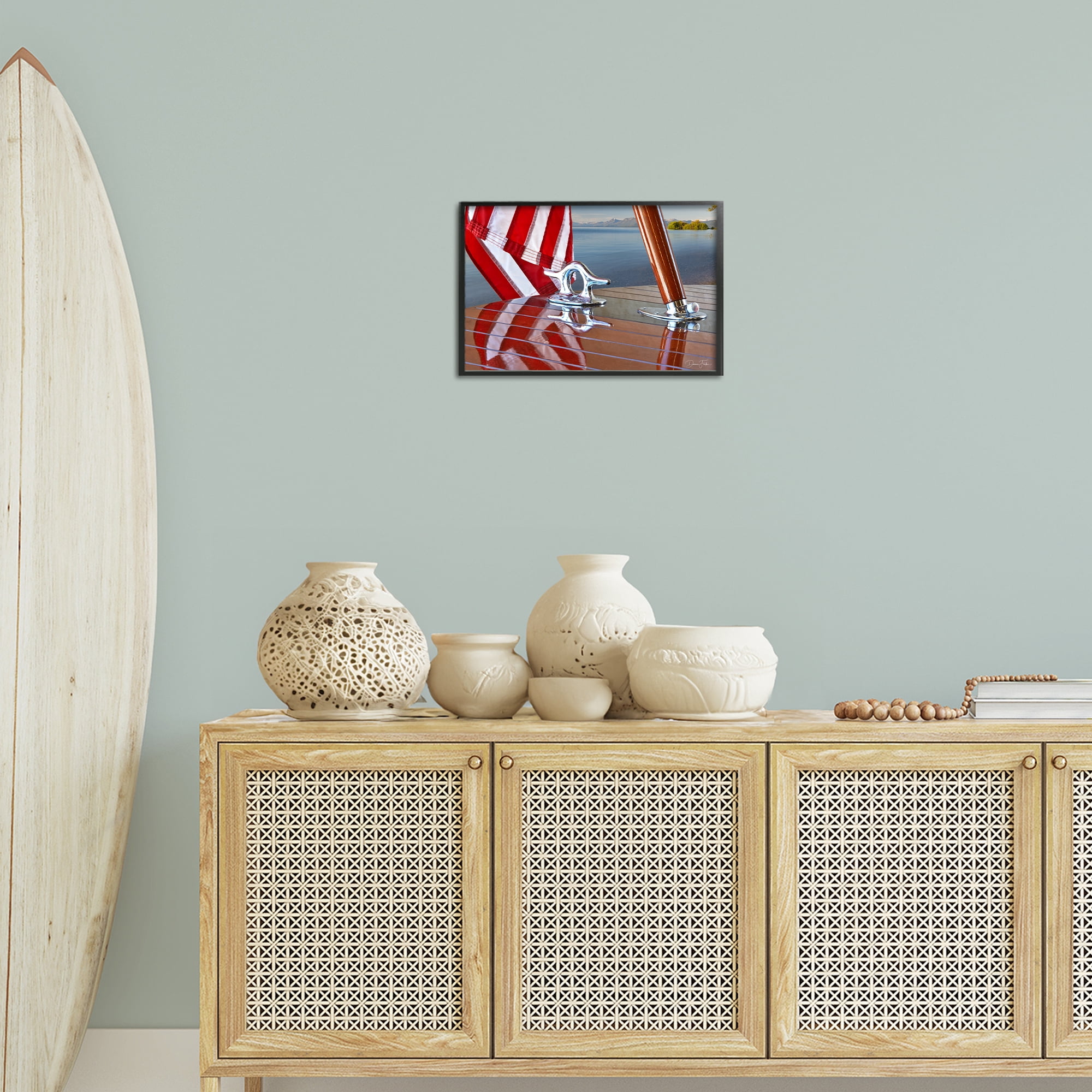 Stupell Industries Flag On Boat Hull Transportation Photography Black Framed Art Print Wall Art, 18 x 12
