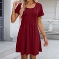 thumbnail image 4 of Tshirt Dress Women Summer Short Sleeve Round Neck A Line Front Pleated Casual Mini Dresses T Shirt Dresses for Women, 4 of 6