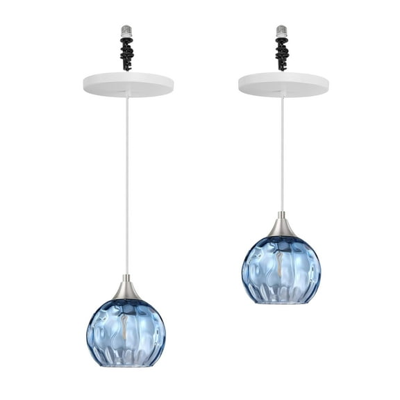 Kiven Instant Light Conversion Kit for 4/5/6inch Hole,Blue Glass Farmhouse Lighting Recessed Can Light Conversion Kit to Pendant with E26 Screw-in Adapter for Kitchen Island Living, Set of 2 TB3277