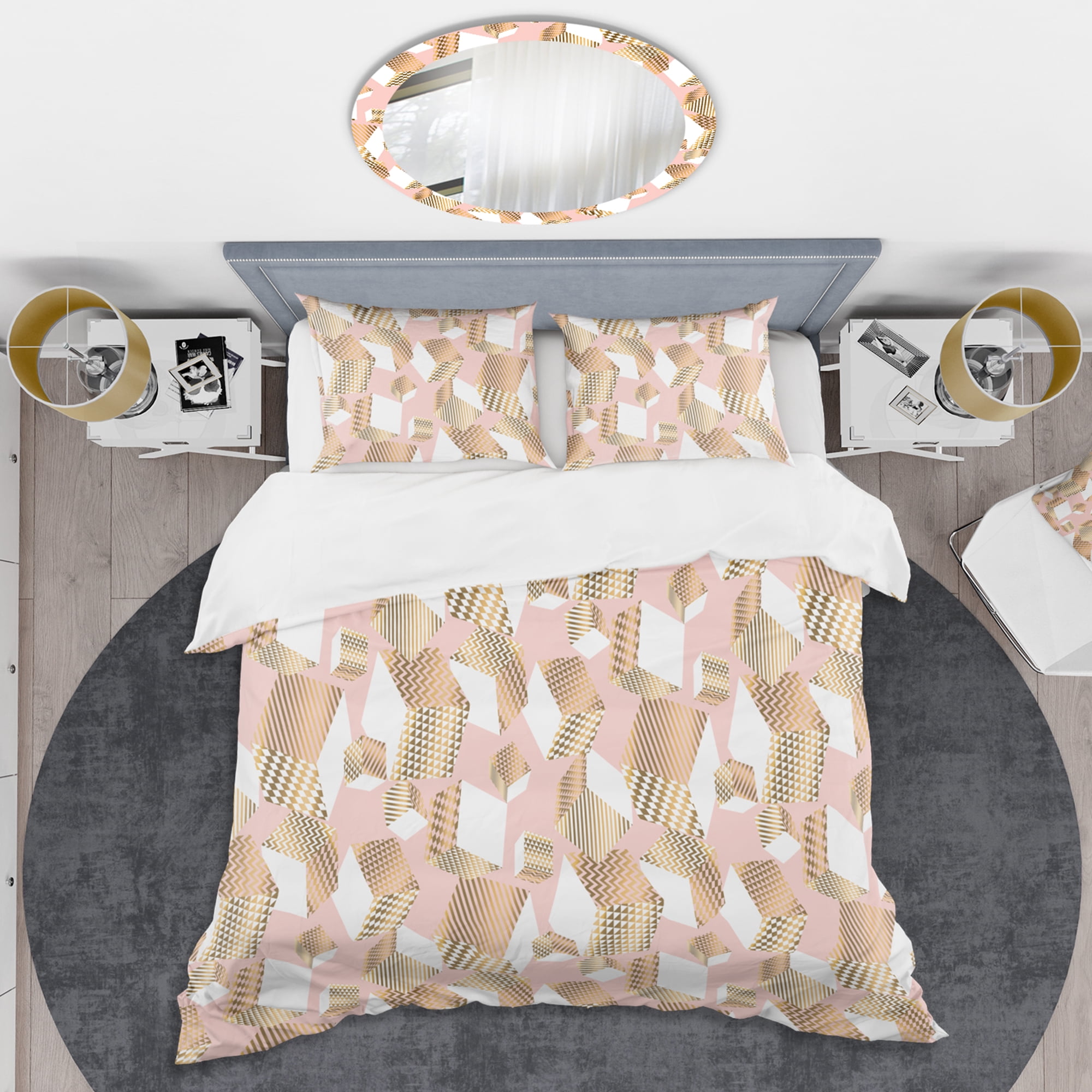 Designart 'Gold And Rose Cubes I' Mid-Century Modern Duvet Cover Set