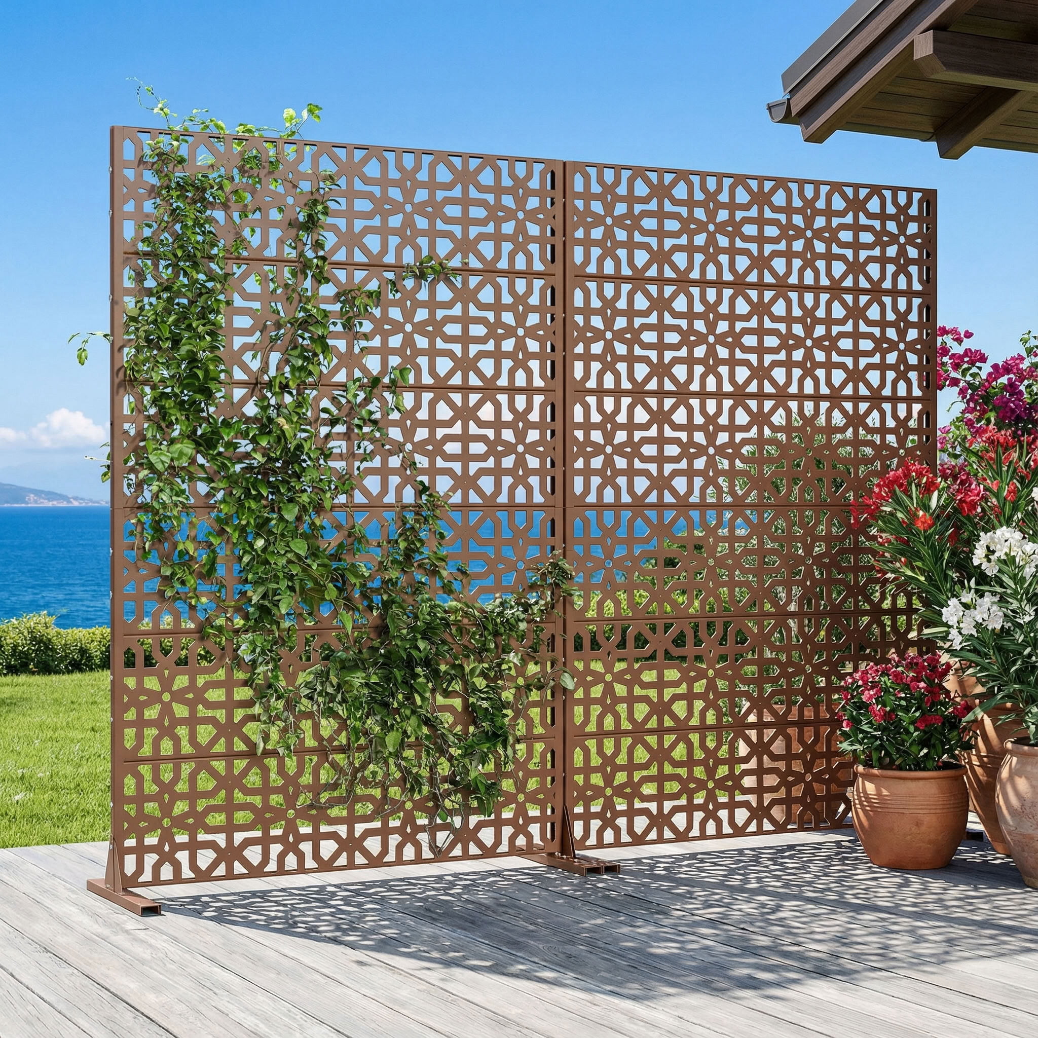 MAYEERTY 6 Panels Outdoor Privacy Screen, Metal Decorative Privacy Fence, 2 pcs Privacy Panel for Patio, Balcony, Backyard, Garden
