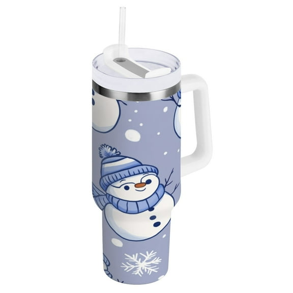Winter Snowman Pattern Insulated Tumblers 40oz Double-Walled Stainless Steel Water Bottles Car Handle