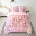 thumbnail image 3 of Feelyou Chic Pink Monogrammed M Twin Bedding Sets 7-Piece, Glitter Mermaid Scale Bedding Comforter Set, Dreamy Princess Cartoon Reversible Sheet Sets, Breathable Home Decor, 3 of 9