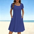thumbnail image 4 of Admvng Women's Dresses Short Sleeve Square Neck Pocket Stretchy Casual A-Line Dress, 4 of 9