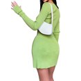 thumbnail image 3 of Qiylii Women Sexy Knitted 2 Piece Outfits Set Long Sleeve Button Down Shirts Cardigan Crop Top Mini Skirt Set Bodycon Dress, 3 of 4