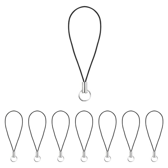 YUNLIGHTS 100Pcs Black Phone Lanyard Cord Handmade Polyester with Electroplated Metal for Phone Keychain