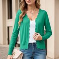 thumbnail image 4 of felwors Women's V Neck Long Sleeve Scalloped Knit Cardigan Lightweight Soft Sweater Green, XXL, 4 of 8