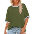 thumbnail image 2 of Weiqiqre Spring Tops for Women 2025 Crew Neck Color Block Basic Summer Casual Short Sleeve T Shirt, 2 of 6