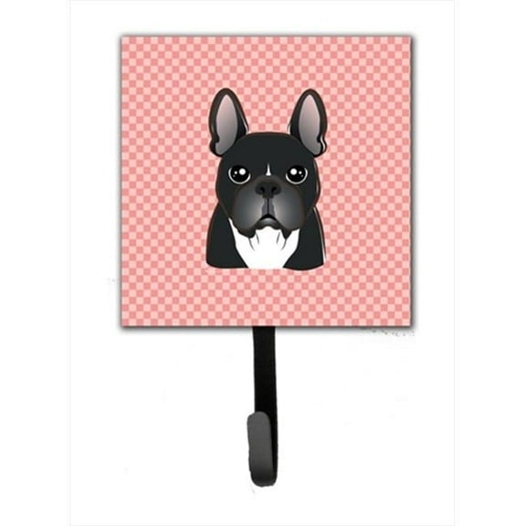 Checkerboard Pink French Bulldog Leash Or Key Holder, 4.25 W x 7 H In.