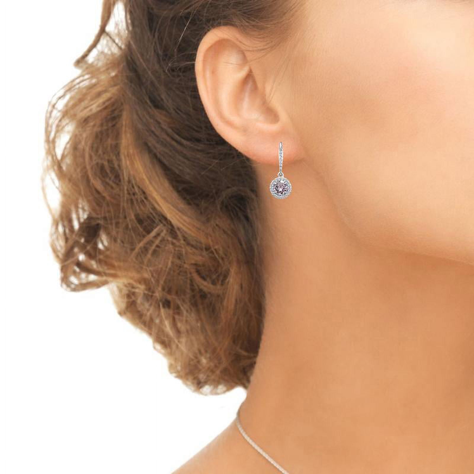 Sterling Silver Pink Round Halo Dangle Leverback Earrings Made with Swarovski Crystals