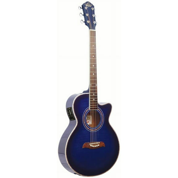 Oscar Schmidt OG10CE Cutaway Acoustic-Electric Guitar. Flame Trans Blue