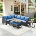 thumbnail image 5 of PARKWELL 7 Pieces Outdoor Patio Dining Set,Wicker Sectional Sofa Furniture Set with Rectangle Table and Cushioned Seat Ottoman for 7-Person,Navy, 5 of 10
