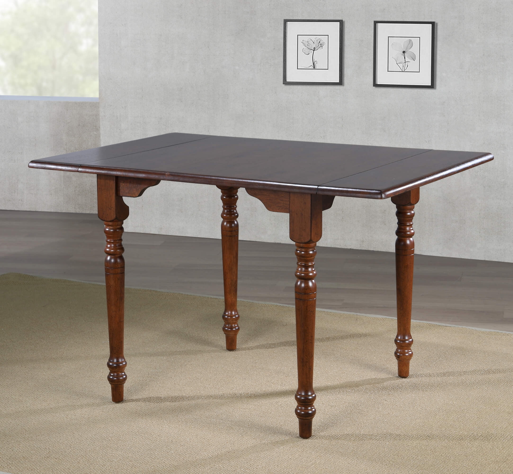 Andrews 48" Rectangle Drop Leaf Dining Table /Antique White/Chestnut Brown Wood