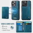 thumbnail image 3 of Case For iPhone 16 Pro Max RFID Blocking Compatible With MagSafe Detachable 2 In 1 Wallet With Card Holder,PU Leather Case,  Holder Kickstand Magnetic Protective Women Men Cover,Blue, 3 of 9