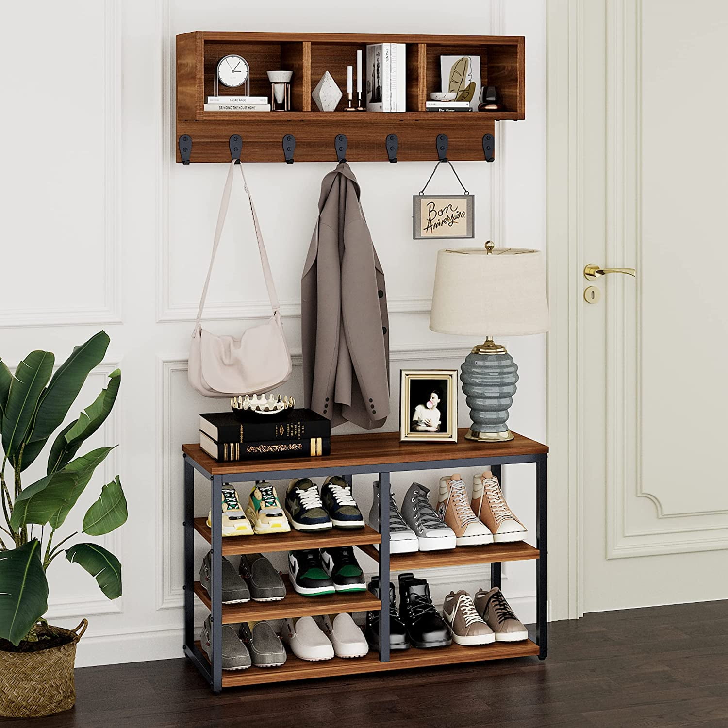 Home Coat Rack Shoe Bench Set, Entryway Bench with Coat Rack 5 in 1 ...