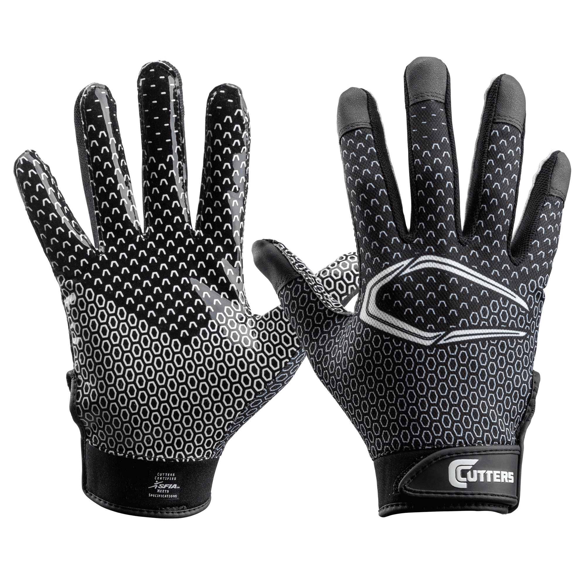 Cutters Game Day Football Receiver Glove with Silicone Grip, Youth Size Small/Medium, Black