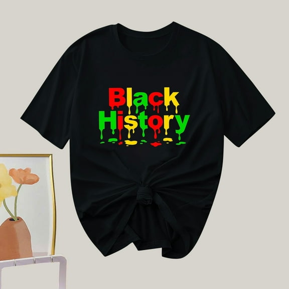 Itsame Summer Short Shirt Sleeved for Womens Printed T-Shirt Tops New Fashionable Round Neck Blouses Black Size 2XL