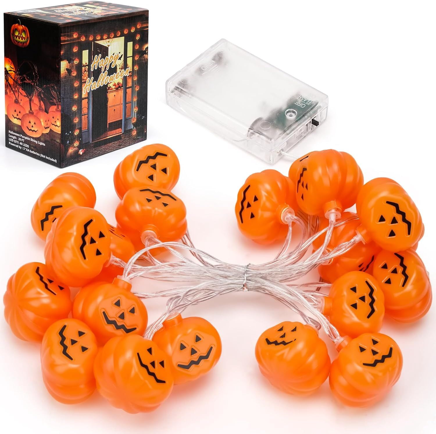 20FT Halloween Pumpkin String Lights with 8 Modes and Remote Control for Indoor Outdoor