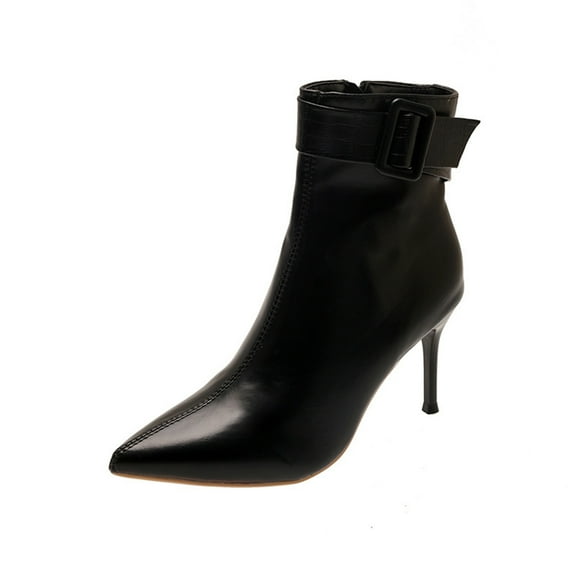 Black Women Fashionable Ankle Boots Featuring Pointed Toe And Side Zipper Design High Heel For Winter