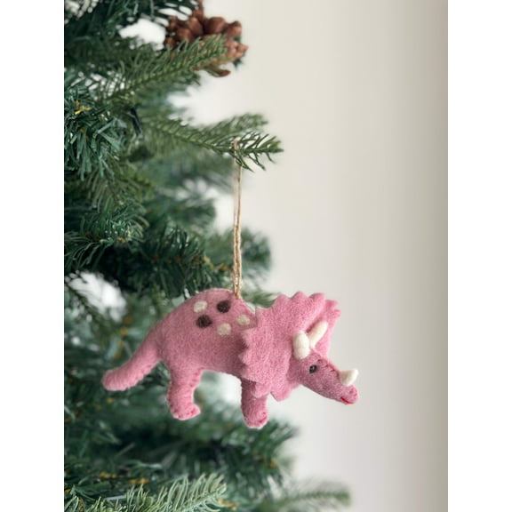Felt Dinosaur Ornament - Pink Triceratops
