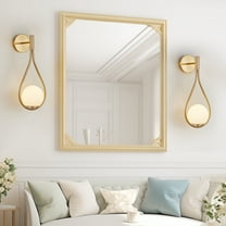 Mid-Century Modern Wall Sconces Set of 2, Teardrop Vanity Lights with Frosted Glass Globe, Brushed Brass Wall Lamp for Bathroom, Bedroom, Hallway, E26 Base
