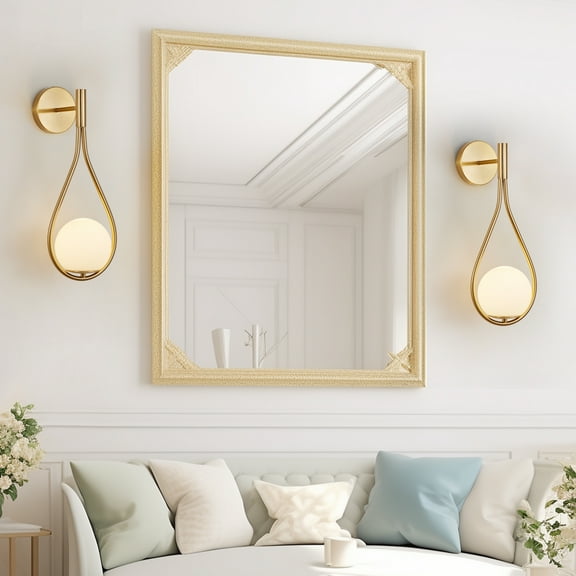 Mid-Century Modern Wall Sconces Set of 2, Teardrop Vanity Lights with Frosted Glass Globe, Brushed Brass Wall Lamp for Bathroom, Bedroom, Hallway, E26 Base