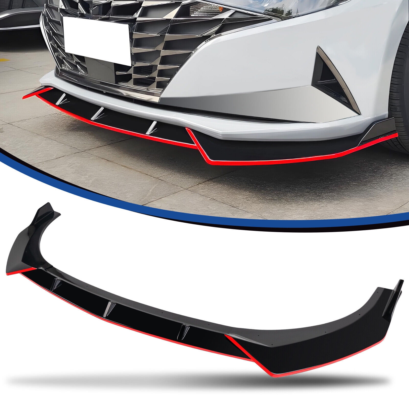 Front Lip DNA Motoring STP-Style Front Bumper Lip For 2021-2022 Hyundai Elantra - Gloss Black Hyundai Elantra 2021-2022 Ground Effects