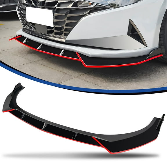 Front Bumper Lip Custom For 2021-2023 Hyundai Elantra, 3PCS Front Lip Chin Splitter Spoiler Front Splitter Lip, Gloss Black with Red Trim