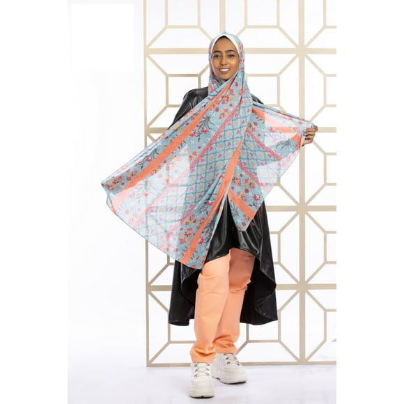Estabraq Lady Women Handmade Printed Chiffon Scarf (Hijab) with Pink Ribbon Flowers Digital Prints