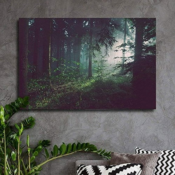 wall26 Canvas Print Wall Art Sunlight Passing Through Green Forest Nature Wilderness Photography Modern Art Rustic Scenic Colorful Multicolor for Living Room, Bedroom, Office - 24"x36"