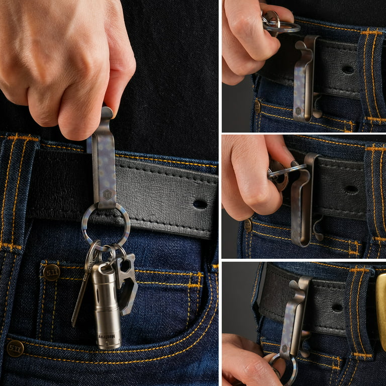 KeyUnity Belt Key Clip, Titanium Double Side Quick Release Key Holder with Detachable  Keyring for Belt Pants Loop Pocket, KM00 Multicolor 