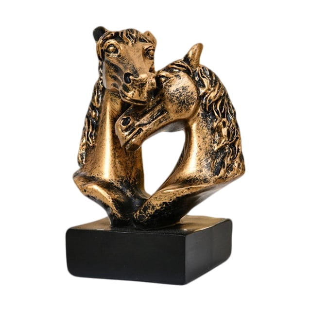 Figura de cabeza de caballo doble, adorno de escritorio, artesanía decorativa de resina nórdica, caballo Oro negro