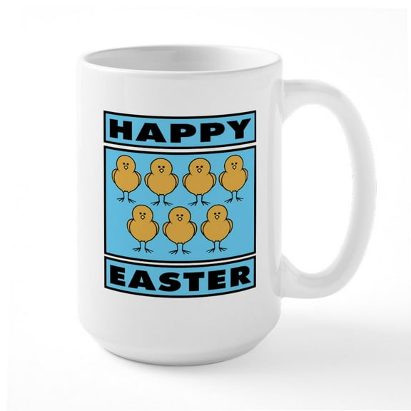 CafePress - Happy Easter Chicks Blue Large Mug - 15 oz Ceramic Large White Novelty Mug