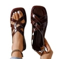 thumbnail image 4 of Viluyesy Womens Flat Sandals, Low Heels Square Toe Slingback Summer Fashion Casual Bohe Shoes Brown US9.5, 4 of 9